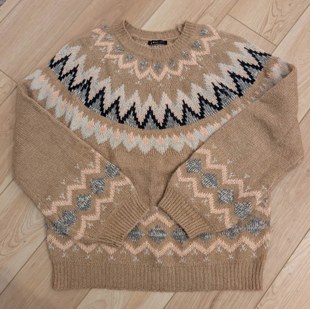 Very J Tan Fair Isle Sweater